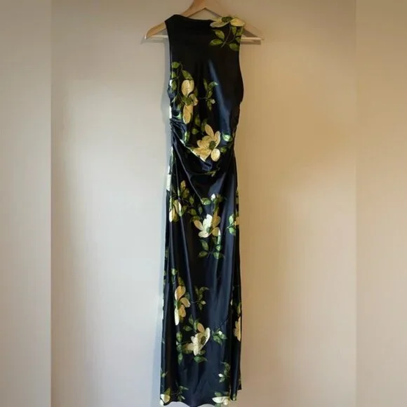 NEW Reformation Anaiis Silk Long Black Floral Backless Dress Mood for Love US 6 - Picture 5 of 16